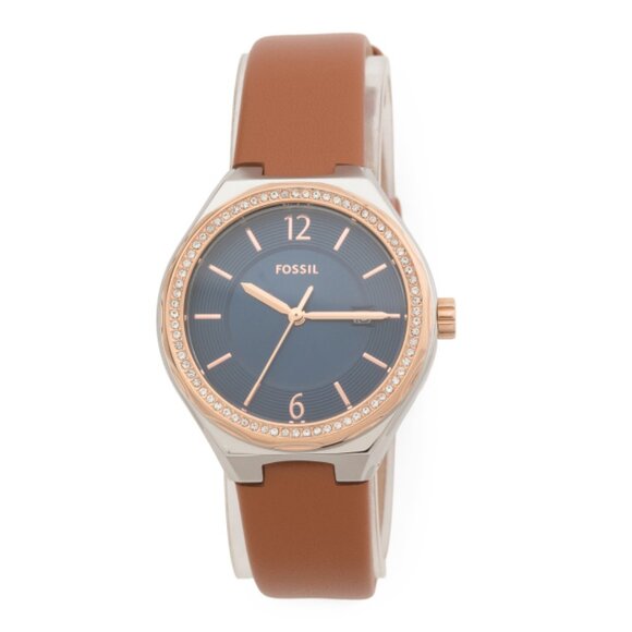 FOSSIL Brown Women's Eevie 30mm Stainless Steel Case Leather Strap Watch